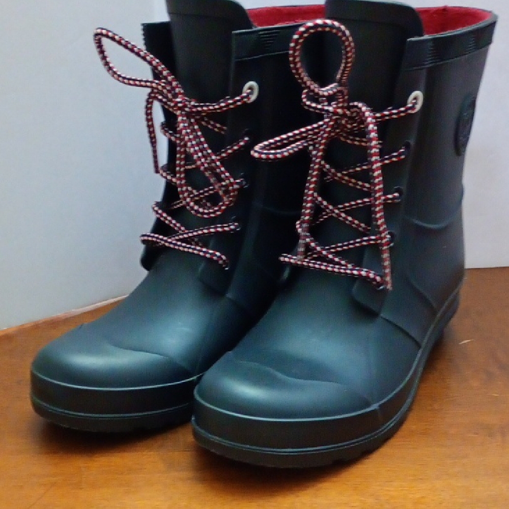 Tommy Hilfiger Women's Black Rubber Lace-Up Rain Boots - Picture 4 of 5